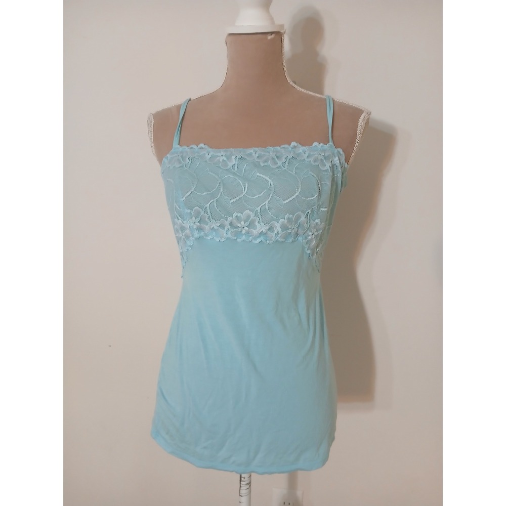 Felina Womens Blue Lace Trim Camisole Tank Top Adjustable Straps Size Large